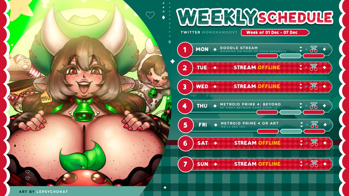 MomokaMooVT's tweet image. What's this? A SCHEDULE?!
I made one for next week ❤️Hope to see y'all there!