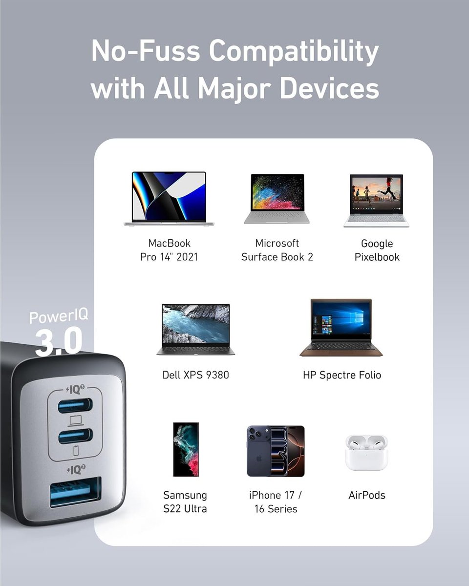 frugalfreebies's tweet image. ⚡Tiny but mighty ⚡ 
This 65W 3-port USB-C fast charger powers phones, tablets, laptops — all 40% off. 
Foldable, fast, and way better than your old sad brick. 
Amazon (ad): joylink.io/amazon/8lNJ1eI
#TechEssentials #DealAlert