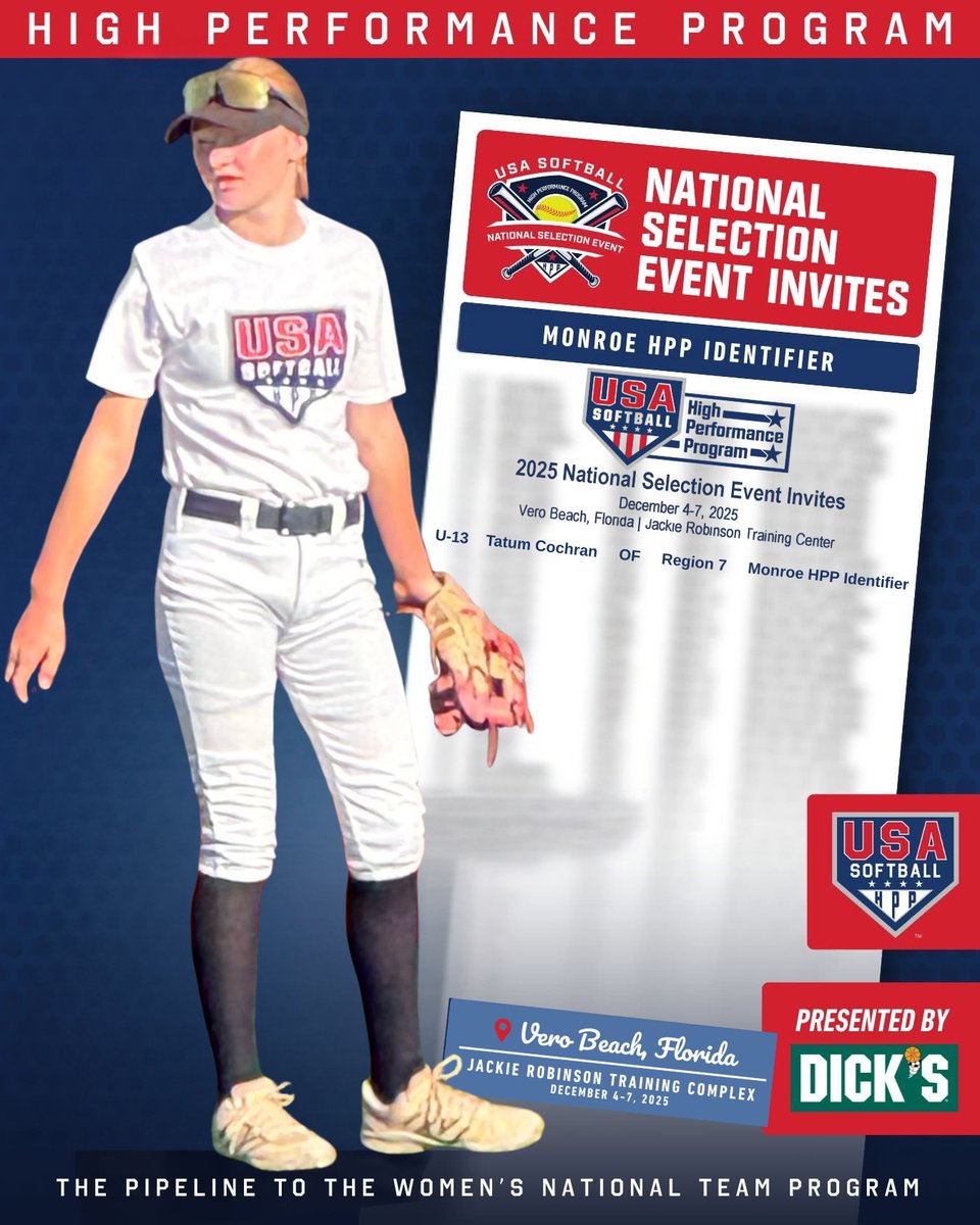 TatumC_2031's tweet photo. Honored to be invited to the @USASoftball #HPP National Selection Event in Vero Beach, FL this weekend. Excited to compete and meet coaches and players from all over the country 🇺🇸 Let’s Go 🇺🇸#2031grad https://t.co/3kbPrUjLQr