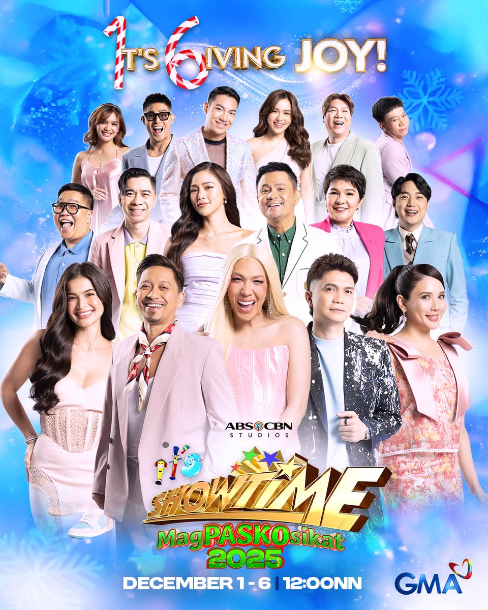 Ang 16th anniversary celebration, 1t’s 6iving #ShowtimeMagPASKOsikat! 🎄

Ngiti at pag-asa ang hatid ng Showtime family ngayong #ShowtimeMagpasikat2025. Tumutok sa #ItsShowtime ngayong December 1 to 6, 12:00 PM, sa GMA!