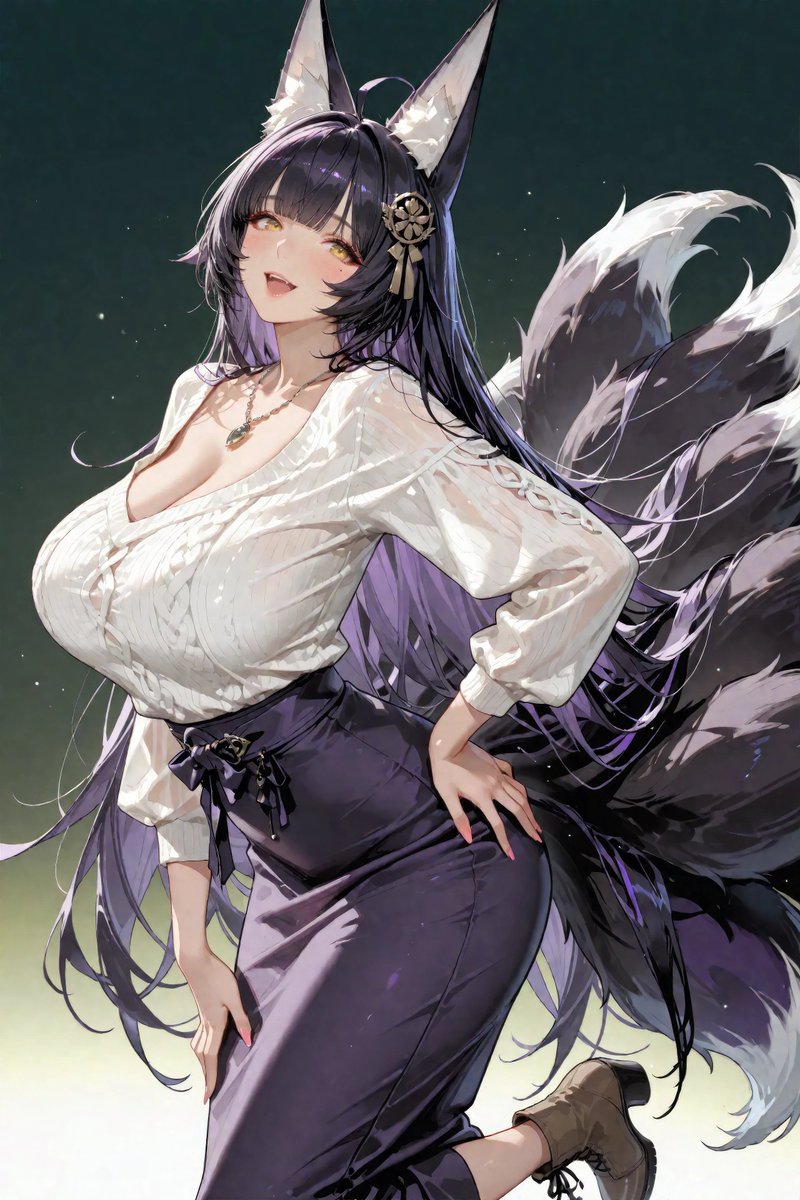 Good morning☀️
It's Monday, December 1st, and we only have one month left this year
Let's get through this year without pushing ourselves too hard💪😺

Musashi(武蔵)
The night holds her nine dark tails, a soft white sweater against the mystic gloom. She smiles with ancient