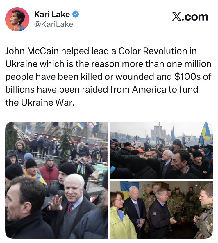 This woman is so resentful that she lost two statewide elections — thanks in part to McCain Republicans — that she will lie like crazy in order to exact revenge on Senator McCain posthumously.

John McCain did NOT lead the uprisings in Ukraine, Ukrainians did.

He didn’t even