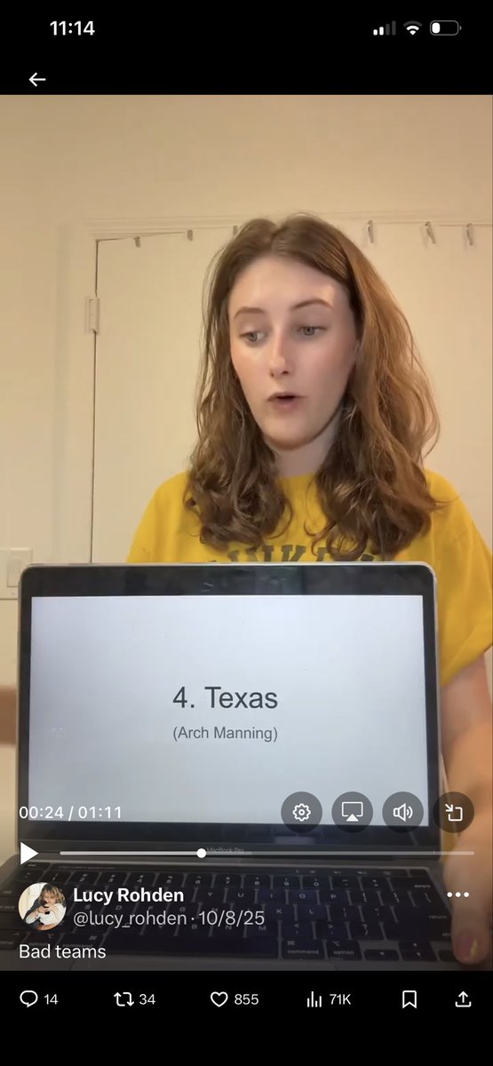 ShaneBeamerNeck's tweet photo. @__ChrisCote Lucy saying Texas is a bad football team all season https://t.co/Be9qr0AMme