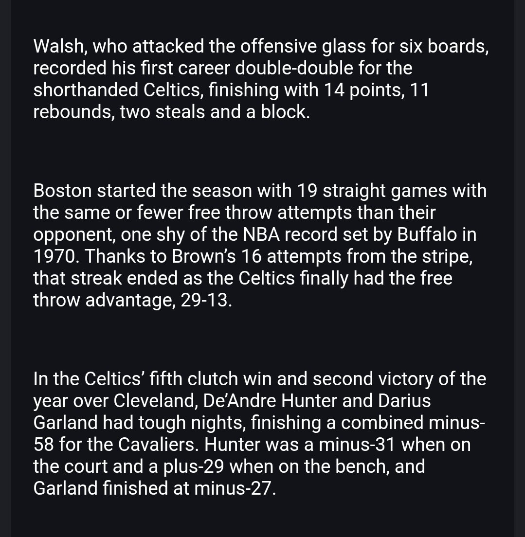 I realize I'm just the middleman for the Sultan of Stat, but I'm sure there was pride, too, for the guy who set up Elvis' microphone and handed him his cape.

Anyway, here's the great <a href="/DickLipe/">Dick Lipe</a> singing about Jaylen Brown, Payton Pritchard and a Celtic victory in Cleveland. ⬇️