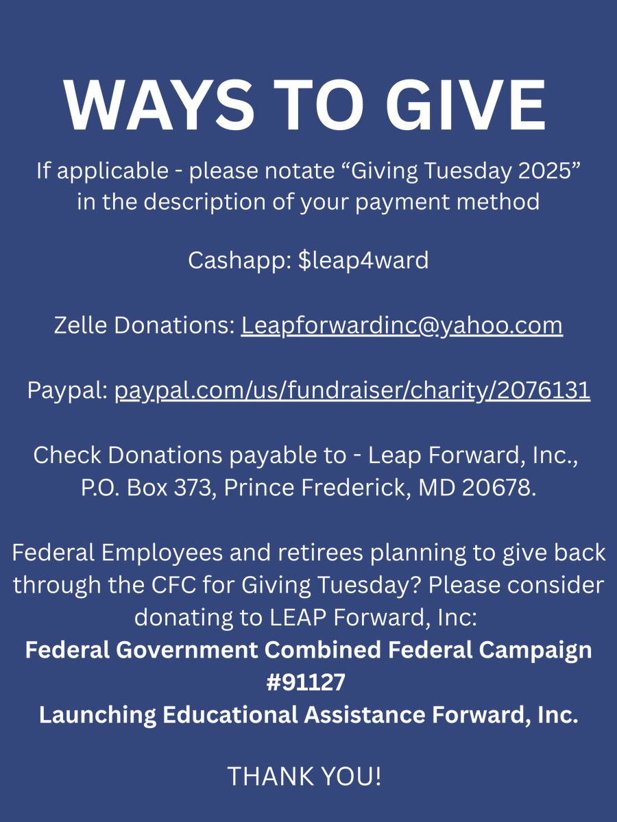 LEAPForwardLEAP's tweet photo. As we approach #GivingTuesday on December 2nd, LEAP Forward is imploring our community to join forces with us to enact positive change for our students! Please consider donating to our campaign and aide in our efforts to provide opportunities for youth seeking higher education.🎓 https://t.co/Y0GODLIBnR