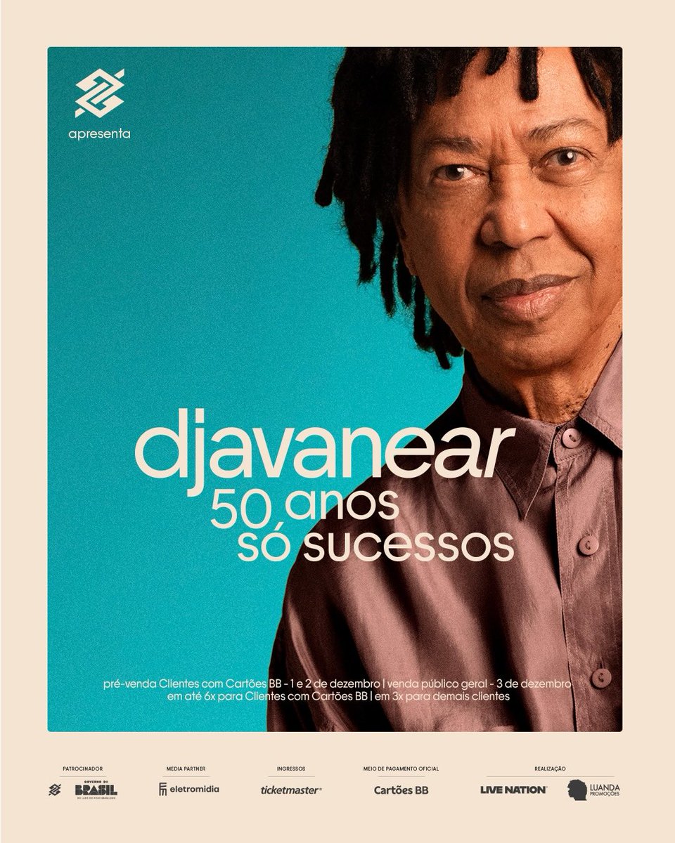 igorogh's tweet image. DJAVAN CELEBRA 50 ANOS DE CARREIRA! Em 2026, o artista embarca em uma turnê nacional que vai percorrer estádios e arenas em todas as regiões do país, reunindo sucessos de todas as fases da sua discografia!

Valor e mapa de todas as cidades já disponíveis aqui:…