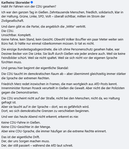 So sieht das aus, Herr <a href="/bundeskanzler/">Bundeskanzler Friedrich Merz</a>. Was ist ihre vielgepriesene Brandmauer wert, wenn SIE SELBST brauner sind als die Braunen der AfD? Wenn SIE permanent deren Narrative bedienen?
Glauben SIE allen Ernstes, dass sie auch nur EINEN Wähler dadurch zurück gewinnen?
#MerzAfDler