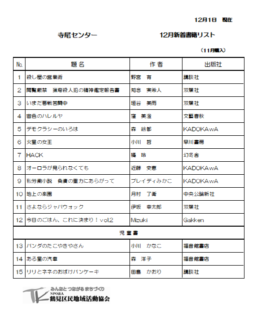 terao_cc's tweet photo. 12月新着図書１５冊配架しました。
予約も受付けています、ぜひご利用ください。 https://t.co/MMwc7x2m2e
