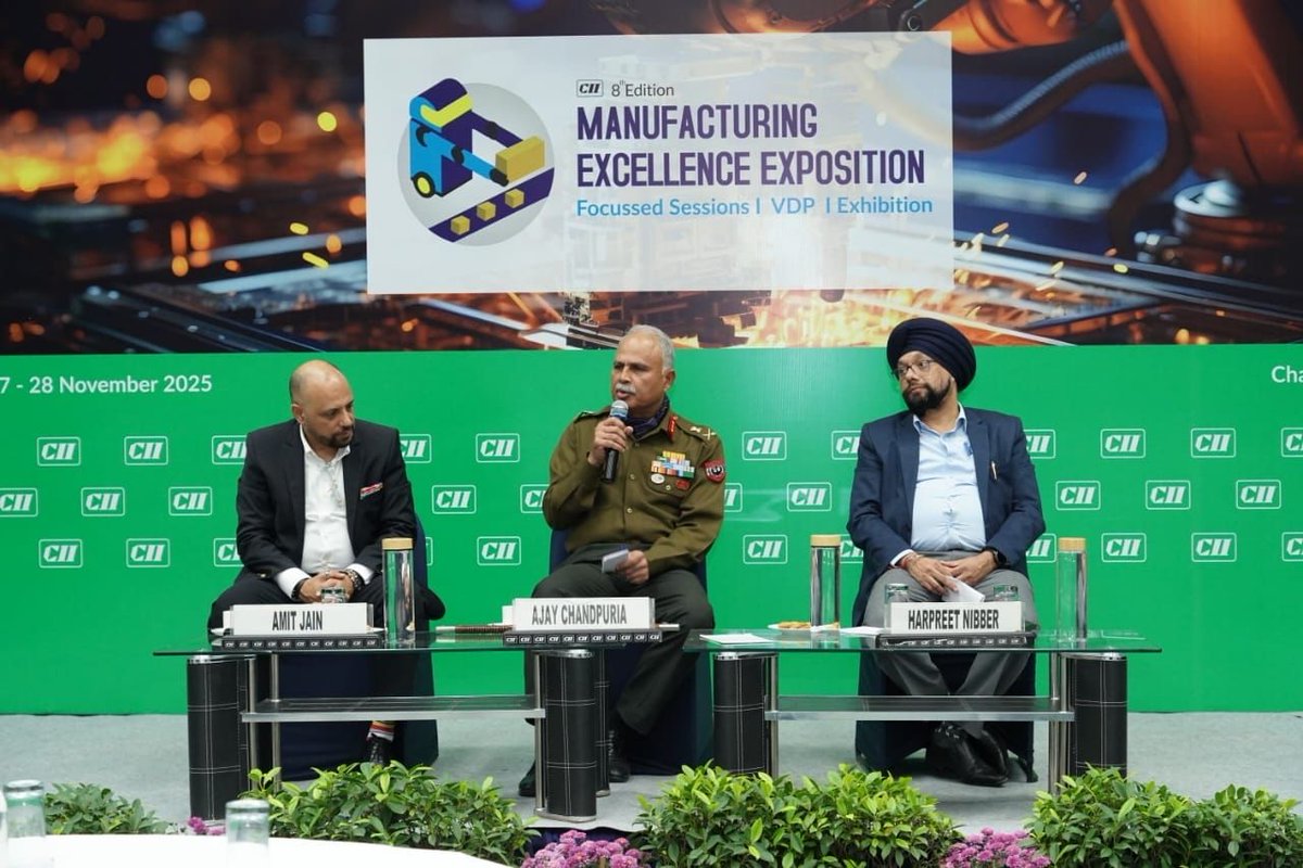VajraCorps_IA's tweet photo. #OnPathToTransformation I #AtmanirbharBharat
AtmaNirbharta in Defence Manufacturing 🇮🇳
#Vajra Crops, under patronage of Western Command,
parterned with the Regional Industries at the 8th Edition of Manufacturing Excellence Exposition, organised by CII, Chandigarh.
Lt Gen Ajay Chandpuria, GOC Vajra Corps addressed the forum on 'Emerging Collaboration Opportunities with Indian Army', followed by an interaction with Stake Holders for Strengthening the Integated Eco System with Enabled Policies, Robust Industrial Infrastructure, Cutting Edge R&D in Emerging Technologies, Responsive Skill Development & Mutually Viable Opportunities for MSMEs within the Defence Supply Chain with Indigenous & Reliable Solutions to Critical Defence Requirements.
Atmanirbharta is not a choice but an IMPERATIVE PREREQUISITE for VIKSIT BHARAT
रक्षा विनिर्माण में आत्मनिर्भरता 🇮🇳
#VajraCorps, #WesternCommand के संरक्षकत्व में, CII, चंडीगढ़ द्वारा आयोजित 8वें मैन्युफैक्चरिंग एक्सीलेंस एक्सपो में क्षेत्रीय उद्योग जगत के साथ सहभागी बना।
Lt Gen Ajay Chandpuria, GOC #VajraCorps ने “भारतीय सेना के साथ उभरते सहयोग के अवसर” विषय पर फ़ोरम को संबोधित किया। इसके उपरांत हितधारकों के साथ संवाद के माध्यम से एकीकृत इकोसिस्टम को सुदृढ़ करने पर बल दिया — जिसमें सक्षम नीतियाँ, मज़बूत औद्योगिक अवसंरचना, उन्नत प्रौद्योगिकियों में उत्कृष्ट R&D, उत्तरदायी कौशल विकास तथा रक्षा आपूर्ति श्रृंखला में MSMEs के लिए परस्पर लाभकारी अवसर शामिल हैं।
आत्मनिर्भरता विकल्प नहीं — बल्कि #VIKSITBHARAT के लिए एक अनिवार्य आवश्यकता है।
ਰੱਖਿਆ ਉਤਪਾਦਨ ਵਿੱਚ ਆਤਮਨਿਰਭਰਤਾ 🇮🇳
#VajraCorps ਨੇ #WesternCommand ਦੀ ਸਰਪ੍ਰਸਤੀ ਹੇਠ, CII ਚੰਡੀਗੜ੍ਹ ਵੱਲੋਂ ਆਯੋਜਿਤ 8ਵੀਂ ਮੈਨੂਫੈਕਚਰਿੰਗ ਐਕਸਲੈਂਸ ਐਕਸਪੋ ਵਿੱਚ ਖੇਤਰੀ ਉਦਯੋਗ ਜਗਤ ਨਾਲ ਭਾਗੀਦਾਰੀ ਕੀਤੀ।
Lt Gen Ajay Chandpuria ਜੀ, GOC #VajraCorps ਨੇ “ਭਾਰਤੀ ਫੌਜ ਨਾਲ ਉਭਰਦੀਆਂ ਸਹਿਯੋਗ ਸੰਭਾਵਨਾਵਾਂ” ਵਿਸ਼ੇ ‘ਤੇ ਫ਼ੋਰਮ ਨੂੰ ਸੰਬੋਧਨ ਕੀਤਾ। ਇਸ ਤੋਂ ਬਾਅਦ ਹਿੱਸੇਦਾਰਾਂ ਨਾਲ ਸੰਵਾਦ ਰਾਹੀਂ ਇੱਕ ਮਜ਼ਬੂਤ ਏਕੀਕ੍ਰਿਤ ਇਕੋਸਿਸਟਮ ਤਿਆਰ ਕਰਨ ‘ਤੇ ਜ਼ੋਰ ਦਿੱਤਾ ਗਿਆ — ਜਿਸ ਵਿੱਚ ਸਮਰਥ ਨੀਤੀਆਂ, ਮਜ਼ਬੂਤ ਉਦਯੋਗਕ ਢਾਂਚਾ, ਉਭਰਦੀਆਂ ਤਕਨਾਲੋਜੀਆਂ ਵਿੱਚ ਅਧੁਨਿਕ R&D, ਪ੍ਰਭਾਵਸ਼ਾਲੀ ਸਕਿੱਲ ਡਿਵੈਲਪਮੈਂਟ ਅਤੇ ਰੱਖਿਆ ਸਪਲਾਈ ਚੇਨ ਵਿੱਚ MSMEs ਲਈ ਆਪਸੀ ਲਾਭਦਾਇਕ ਮੌਕੇ ਸ਼ਾਮਲ ਹਨ।
ਆਤਮਨਿਰਭਰਤਾ ਕੋਈ ਚੋਣ ਨਹੀਂ — ਇਹ #VIKSITBHARAT ਲਈ ਲਾਜ਼ਮੀ ਸ਼ਰਤ ਹੈ।
#AtmanirbharBharat #MakeInIndia #DefenceManufacturing #IndigenousDefence
#DefenceEcosystem #MSME #StartupIndia #SkillIndia #DefenceInnovation
#FutureReadyForce #NationBuilding #StrongAndCapable #OnPathToTransformation
#IndianArmy #VajraStrength #SelfReliantIndia #ManufacturingExcellence #CII
@adgpi @WesternComd_IA @pro_defence @prodefencechan1 @DefenceMinIndia @IndiaCii @makeinindia @startupindia @PIBIndiaMSME @NSIM2015 @DIRECTORATERTG @NewsIADN @DRDO_India @Diav20