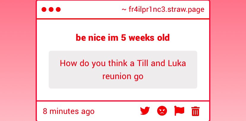 angeliclukaa's tweet image. "sorry for like reminding u of ur trauma on stage that wasn't very chill of me" -Luka

"its ok bro im good now i just hallucinate him sometimes."-Till

"NO WAY YOU TOO??? I TALK TO HYUNA EVERY NIGHT!!" -Luka

"DUUUUUDE."-Till