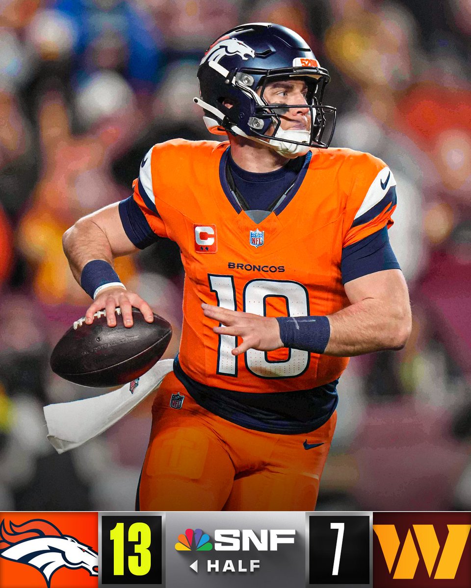 NFL's tweet image. HALFTIME.

DENvsWAS on NBC
Stream on @NFLPlus + Peacock