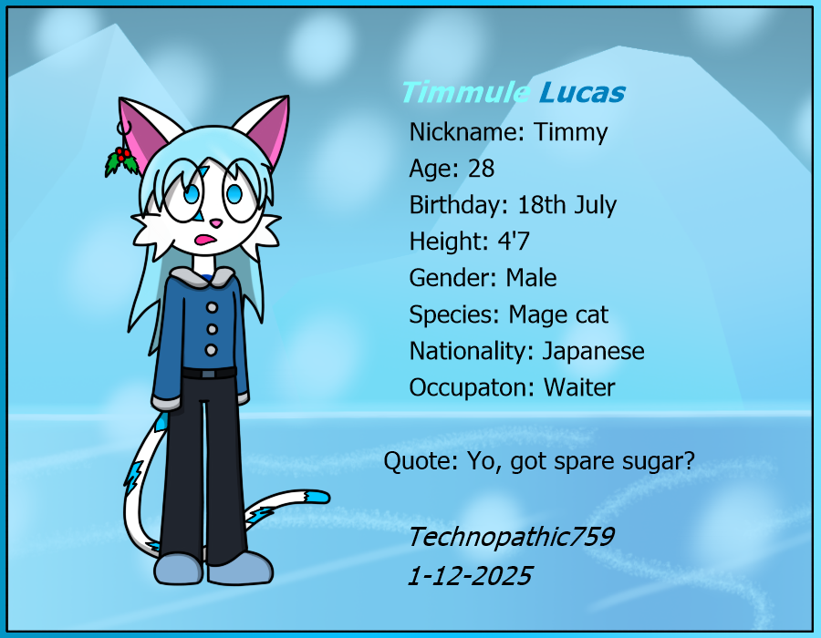 Technopathic759's tweet photo. Timmule's character card
#anthro #oc #ocart #magecat #christmas #christmas2025 #merrychristmas #merrychristmas2025 #charactercard https://t.co/ibdcwNvOGn
