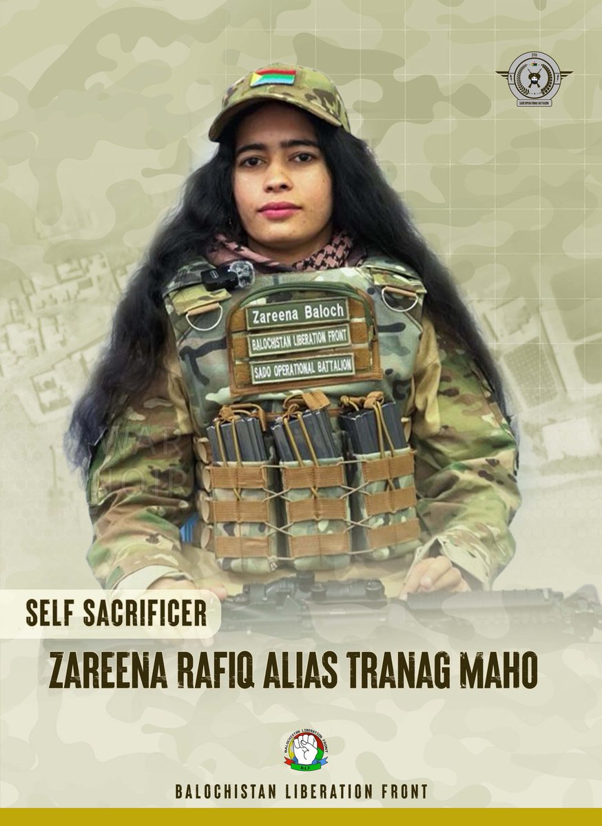 Mohsin_o2's tweet image. The suicide bomber has been identified as Zareena Rafiq, alias Tarang Maho from Balochistan Liberation Front. This is the fifth known female suicide bombing by terrorist groups in Pakistan, with two other female bombers arrested before execution.