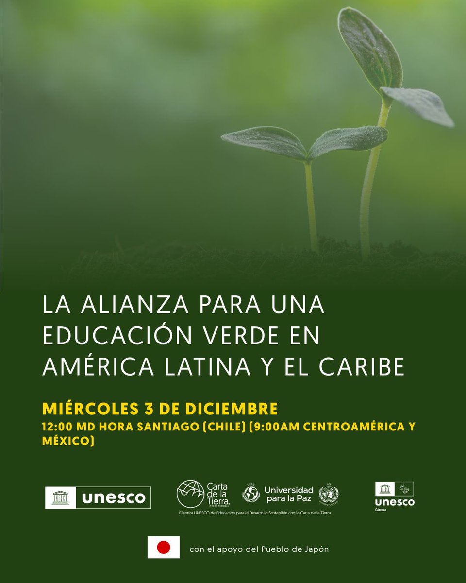 UNESCOSantiago's tweet image. 🌱📚 @UNESCOSantiago, como secretaría regional de #ESDNet2030, lanzará los materiales de la Greening Education Partnership para #ALC, iniciativa global por una educación transformadora ante la crisis climática.

Inscríbete: earthcharter.org/events/greenin…
