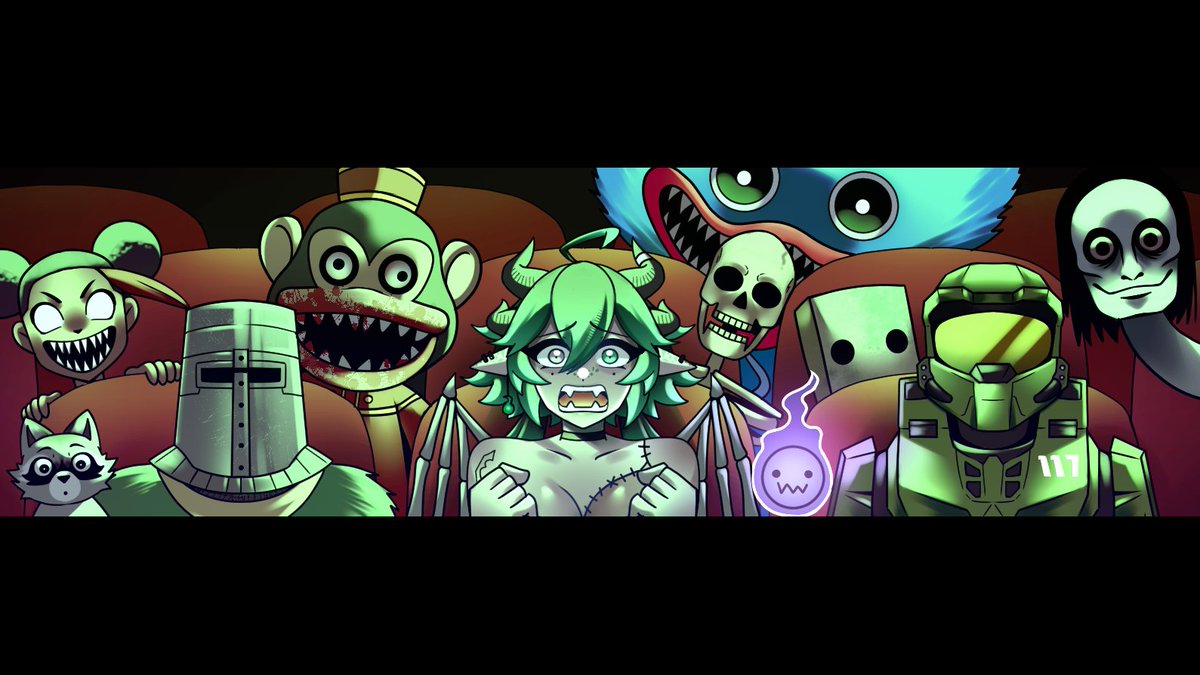 undeadgrowls's tweet photo. New Banner inspired by the lovely games I've played💚Thank you @NekotaChin #VGenComm #vtuber #horrorgames https://t.co/7wXvSST9fZ
