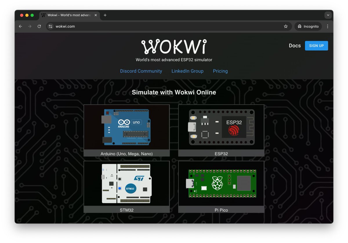 dicoding's tweet image. Kenalan sama Wokwi.com! 💻
Ini adalah simulator online yang memungkinkan kamu menjalankan kode dan melihat hasilnya seolah-olah kamu punya hardware beneran di depan mata. 💡 Hemat biaya, hemat waktu troubleshooting!
