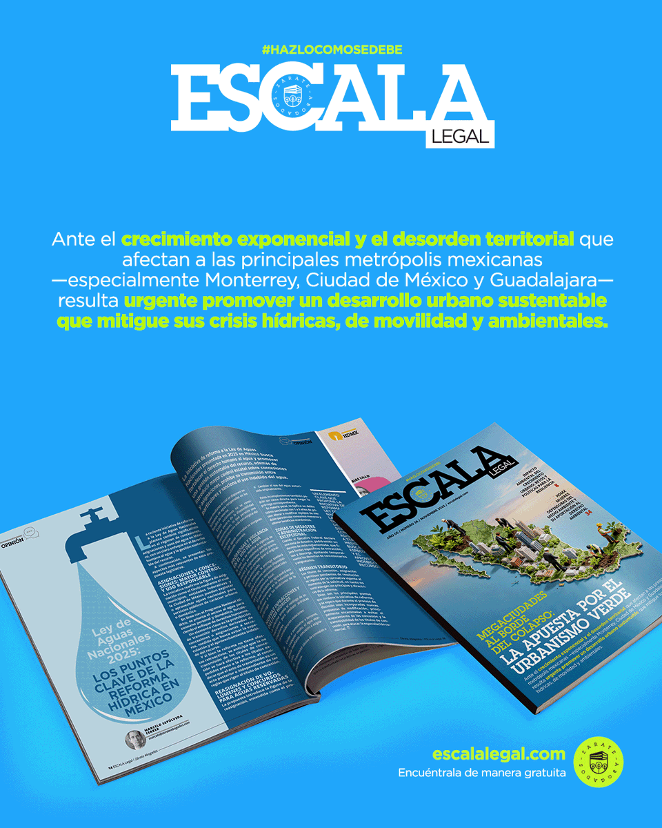 Este nuevo número de Escala Legal lo hemos dedicado a los desafíos que enfrentan las principales metrópolis mexicanas ante el crecimiento exponencial, el desorden territorial y la imperiosa necesidad de impulsar un desarrollo urbano sustentable.
Descárgala escalalegal.com/2025/11/29/edi…