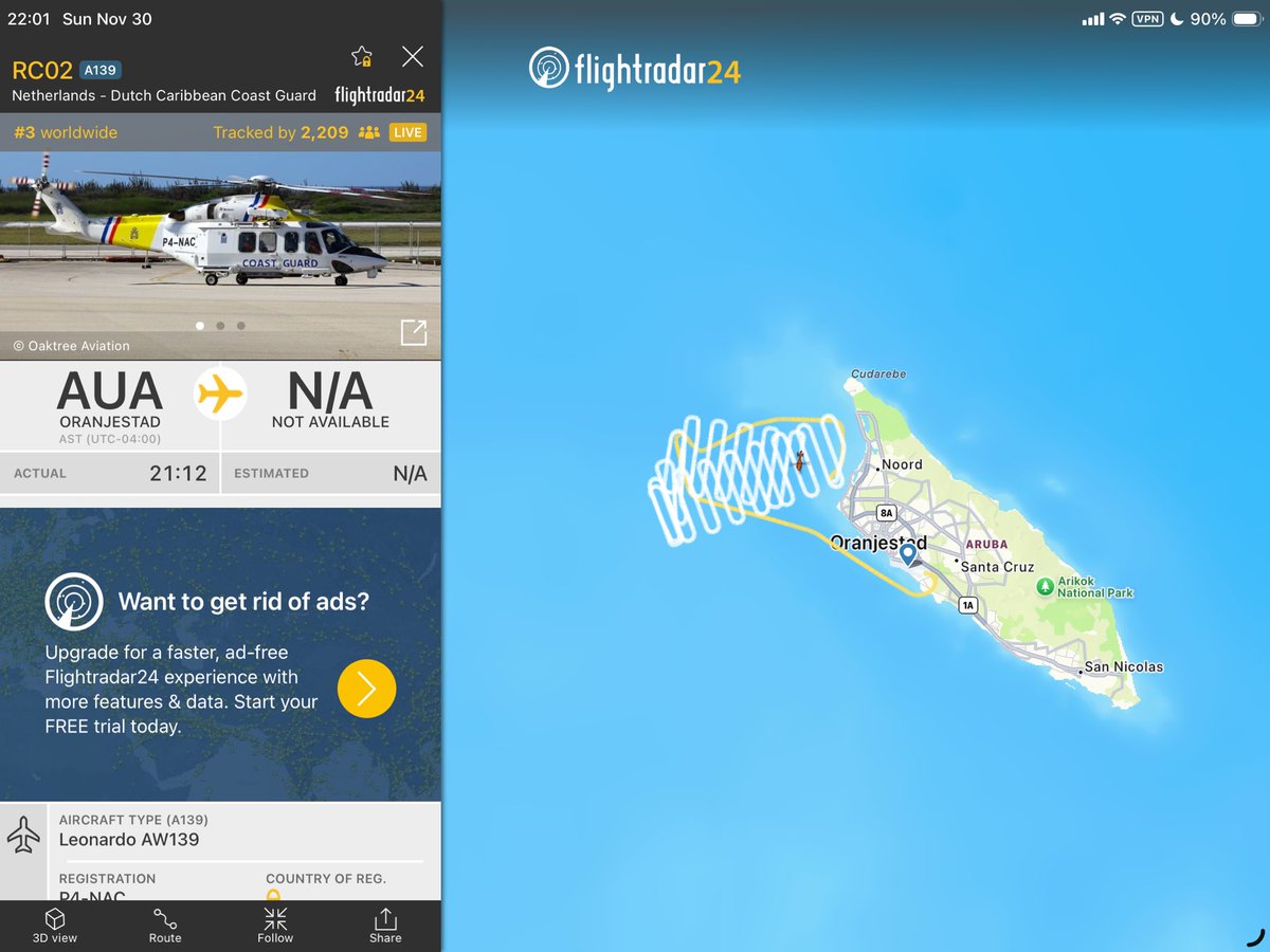 SamBoyd's tweet image. Dutch Coast Guard obviously searching for something off of the west coast of Aruba