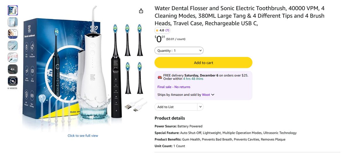 Pricerrors's tweet image. WATER FLOSSER COMBO FOR 1 CENT??

*If OOS for you in cart, try another account that does NOT have Amazon Haul orders.

amazon.com/gp/product/B0D…