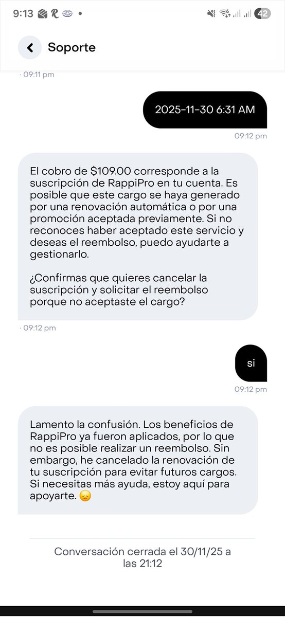 manuel_mood's tweet photo. @RappiMexico De esta forma estafan a sus clientes? Mi última compra con ustedes fue en JULIO. Y curiosamente hoy sin haber abierto la aplicación, me llega el cargo por la suscripción a RapiPro, a las 6:31 AM. Ni si quiera tenia señal por qje estaba de viaje. Quiero una respuesta https://t.co/bs5t8XshSZ