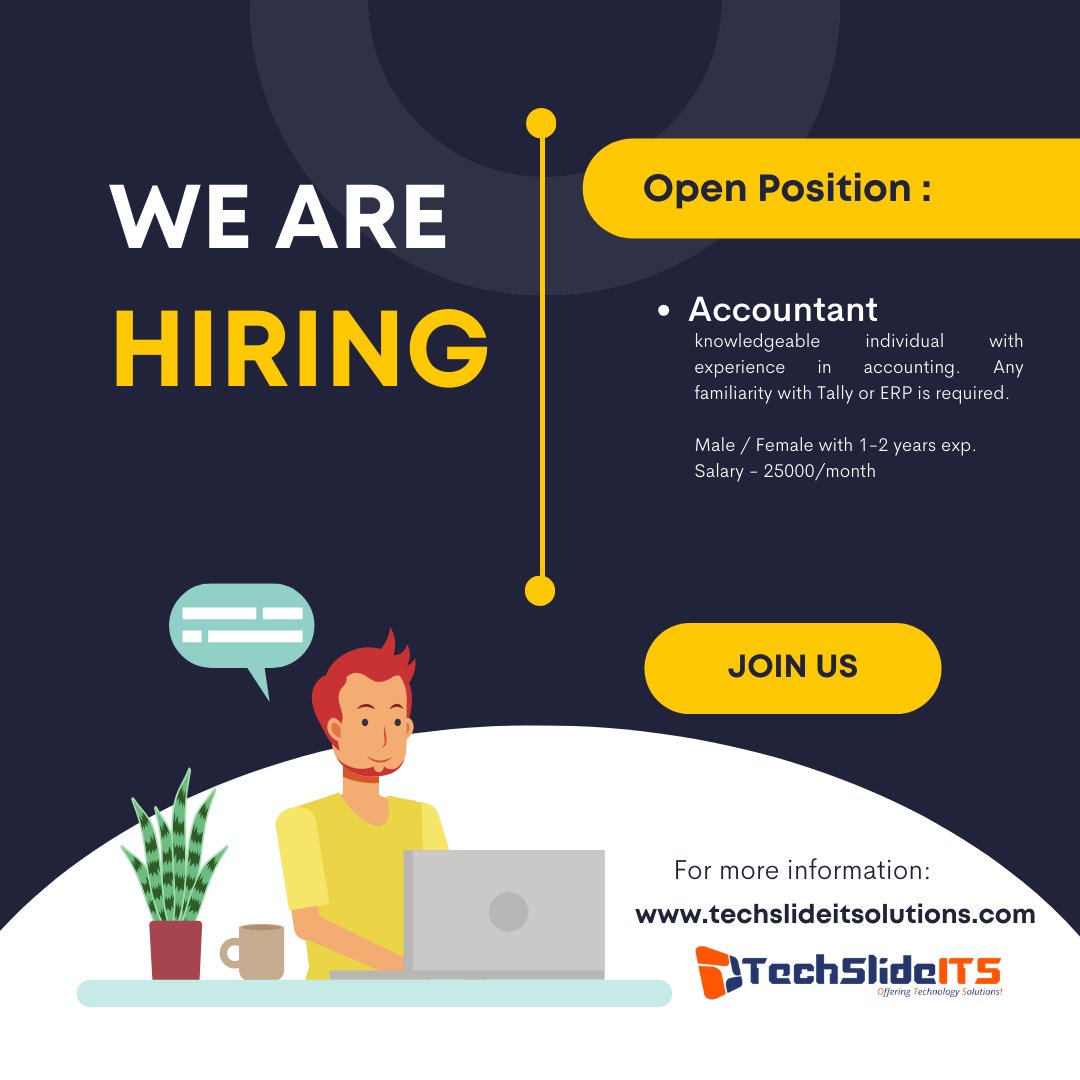 📢WE ARE HIRING!💼
💼Role: Accountant
📍Location: Thanjavur
💰Salary: ₹10k - ₹25k

✅ Degree in Accounting is a must ✅ Tally &amp; Computer knowledge required ✅ Open to Male/Female candidates

Apply now at techslideitsolutions.com/careers or DM us!

#Thanjavur #Jobs #Hiring #Accountant