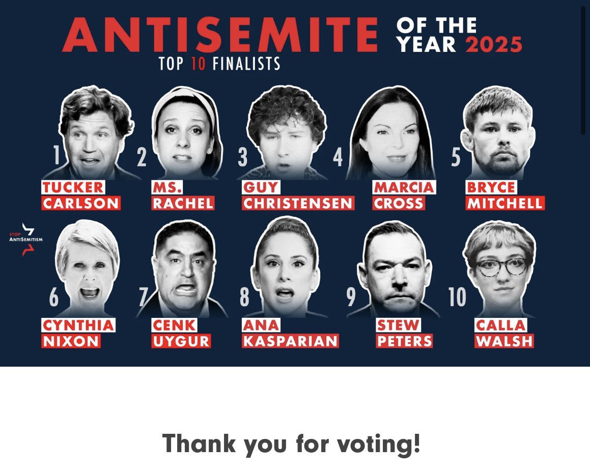 LaurenWitzkeDE's tweet photo. Reminder that StopAntisemites nominated Ms Rachel for Antisemite of the year because she raises money for starving and burned Gazan toddlers and it’s a bad look for them. https://t.co/vCeoElUoP9