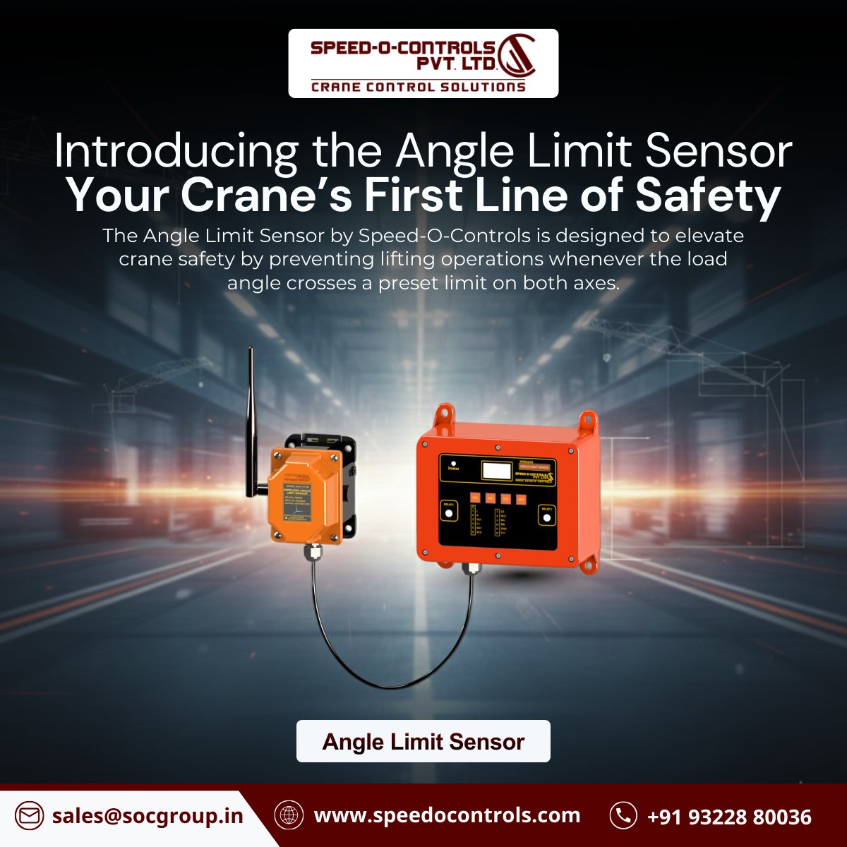 SpeedOControls's tweet image. Introducing the Angle Limit Sensor — your crane’s first line of safety.
It stops lifting when rope angles cross preset limits on either axis, preventing unsafe positions, strain &amp;amp; accidents.
A smarter safeguard for safer operations.
#CraneSafety #SpeedOControls