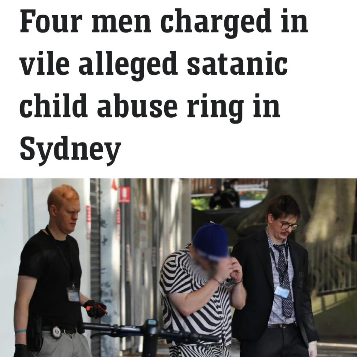 TruthFairy131's tweet image. 🔥 BREAKING 🔥

“Four men have been charged following an investigation into an alleged Sydney-based international “satanic child sex abuse ring”, with police sharing shocking details of their investigation.

As part of a probe into the online distribution of child sexual abuse