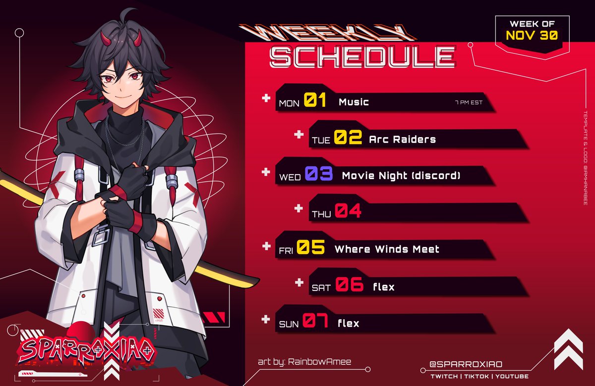 This week's schedule! We've been streaming flex weekends recently, so let's try this!