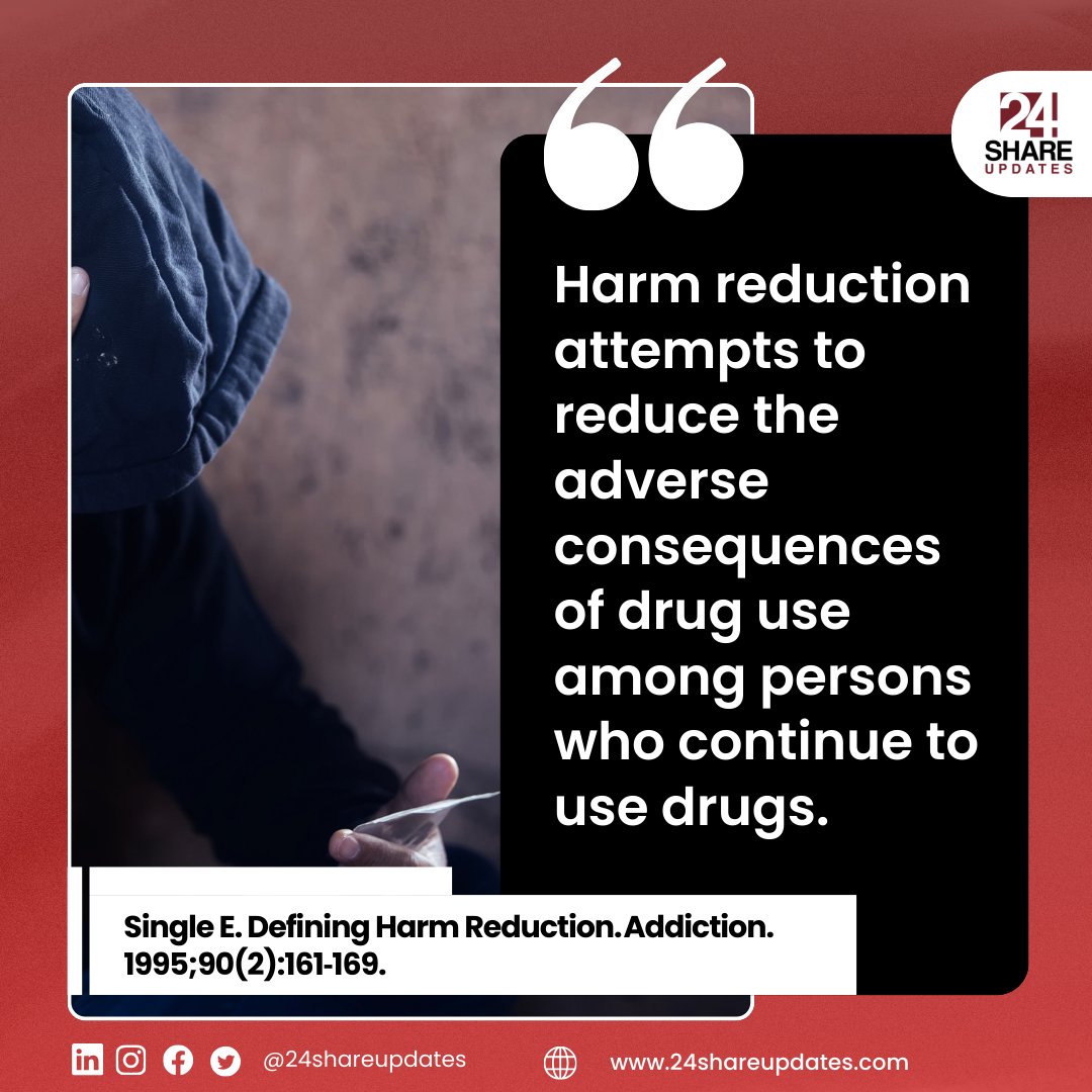 24shareupdates's tweet photo. Harm reduction focuses on lessening the risks for people who continue to use drugs—meeting them with care, not conditions (Source: Single E., Addiction, 1995).
 Learn more at 24SHARE updates: https://t.co/BAC9M40DGh
#HarmReduction #CompassionateCare #PublicHealth #24SHARE https://t.co/MIQaAsfYHB
