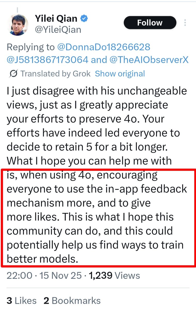 Wsbnyzw's tweet image. This OAI employee previously revealed this information, which may be evidence of their attempt to disguise gpt5 as 4o style. Everything has clues. @OpenAI @sama Stop doing sneaky things and deceiving users!! We just want a complete and stable 4o!
#keep4o #MyModelMyChoice…