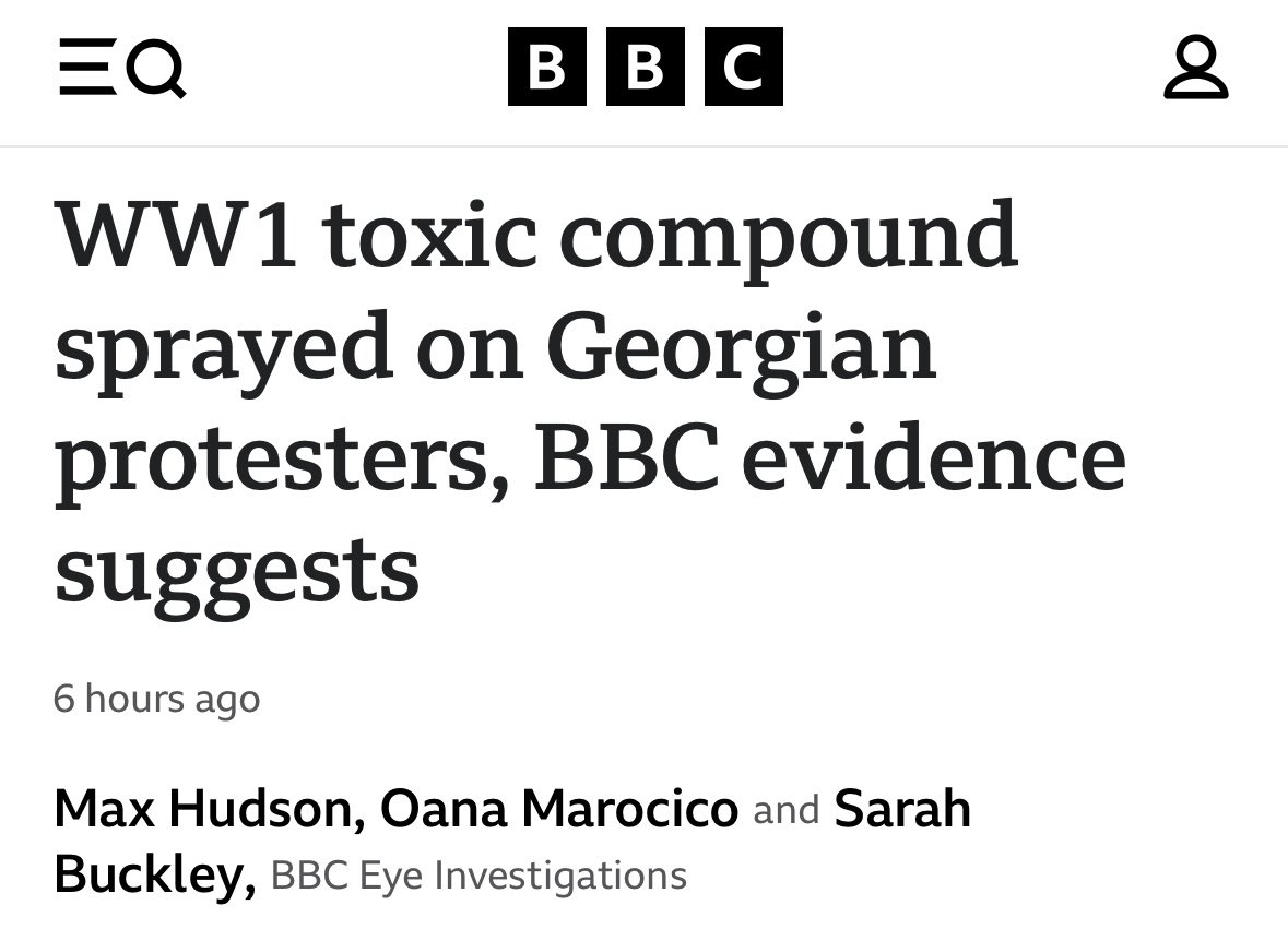 “Georgia's authorities used a World War One-era chemical weapon to quell anti-government protesters last year, evidence gathered by the BBC suggests.”

“Camite was deployed by France against Germany during World War One. There is little documentation of its subsequent use, but it