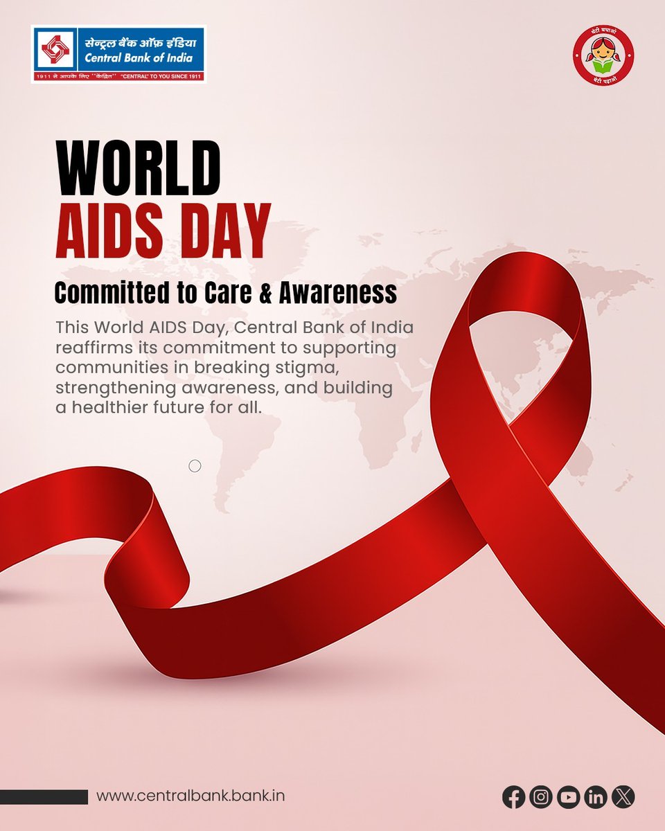 This World AIDS Day, we stand with communities leading the way toward awareness, prevention, and care.
Together, let’s inspire change and move closer to an HIV-free world.
#WorldAIDSDay #CentralBankOfIndia #CentralToYouSince1911