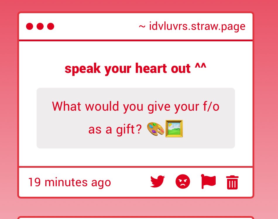 identity_luVrs's tweet image. 𓏲ּ𝄢  YUME QUESTION via luVr  𓏲ּ𝄢

🎨🖼️ anon

WHAT WOULD YOU GIVE YOUR F/O AS A GIFT?

⟢ link: idvluvrs.straw.page ⟢