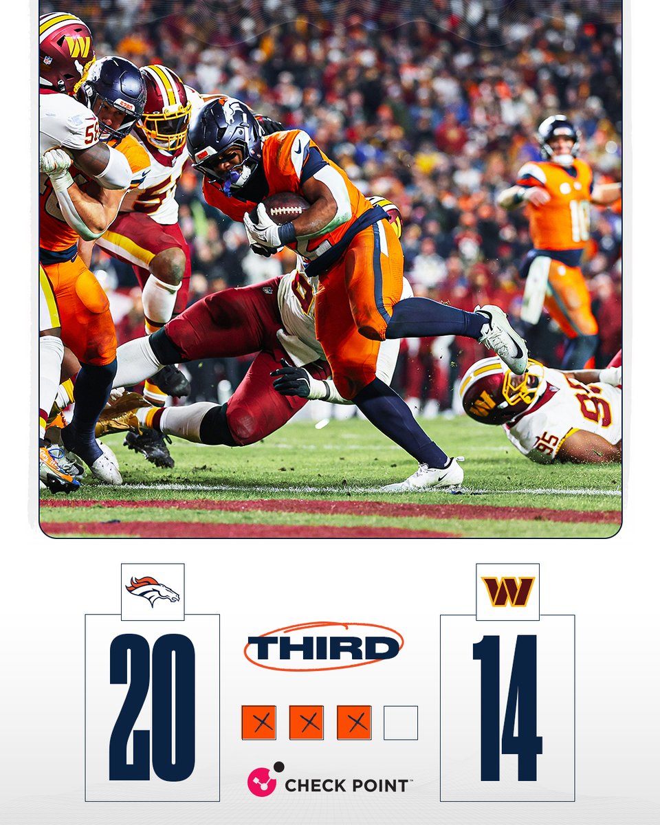 Broncos's tweet image. Three down, one to go.

#DENvsWAS