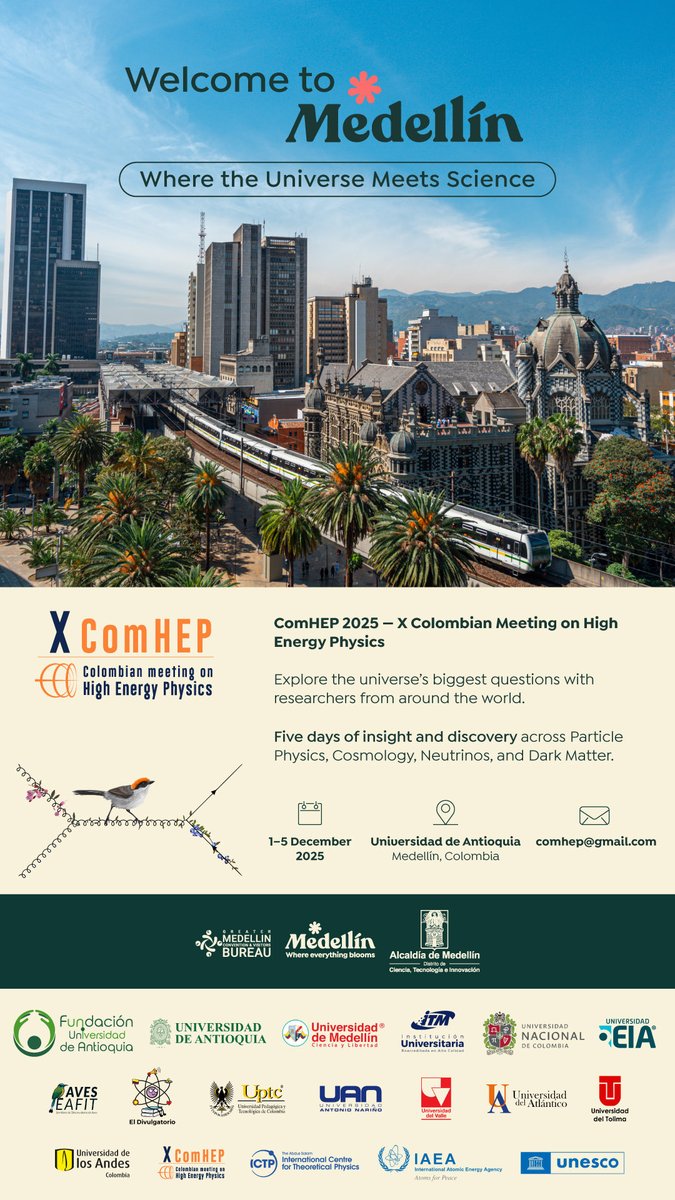 conhep's tweet photo. #CoMHEP2025 @UdeA 
Tomorrow is the big day! The X Colombian Meeting on High Energy Physics starts tomorrow, and we’ll have such an amazing week! Researchers, professors and students from Colombia and abroad talking about the wonders of #Physics. Visit https://t.co/JmPktCKasz https://t.co/AQOdPaqOrJ