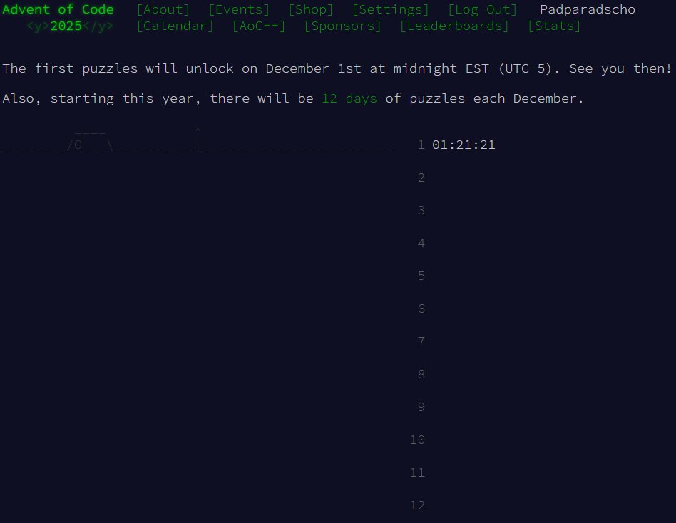 padparadscho's tweet image. It’s that time again! 😁 Coffee’s ready and music’s on, fun days await! #AdventOfCode #AoC