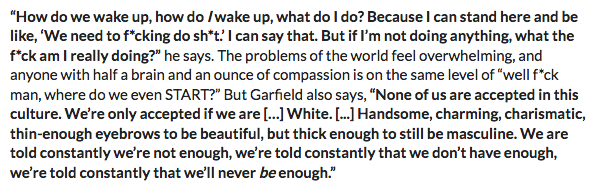 Cultivating taste is all our wannabe bohemians have. If you want an alternative look at what Andrew Garfield said and then look at his performance in Under The Silver Lake