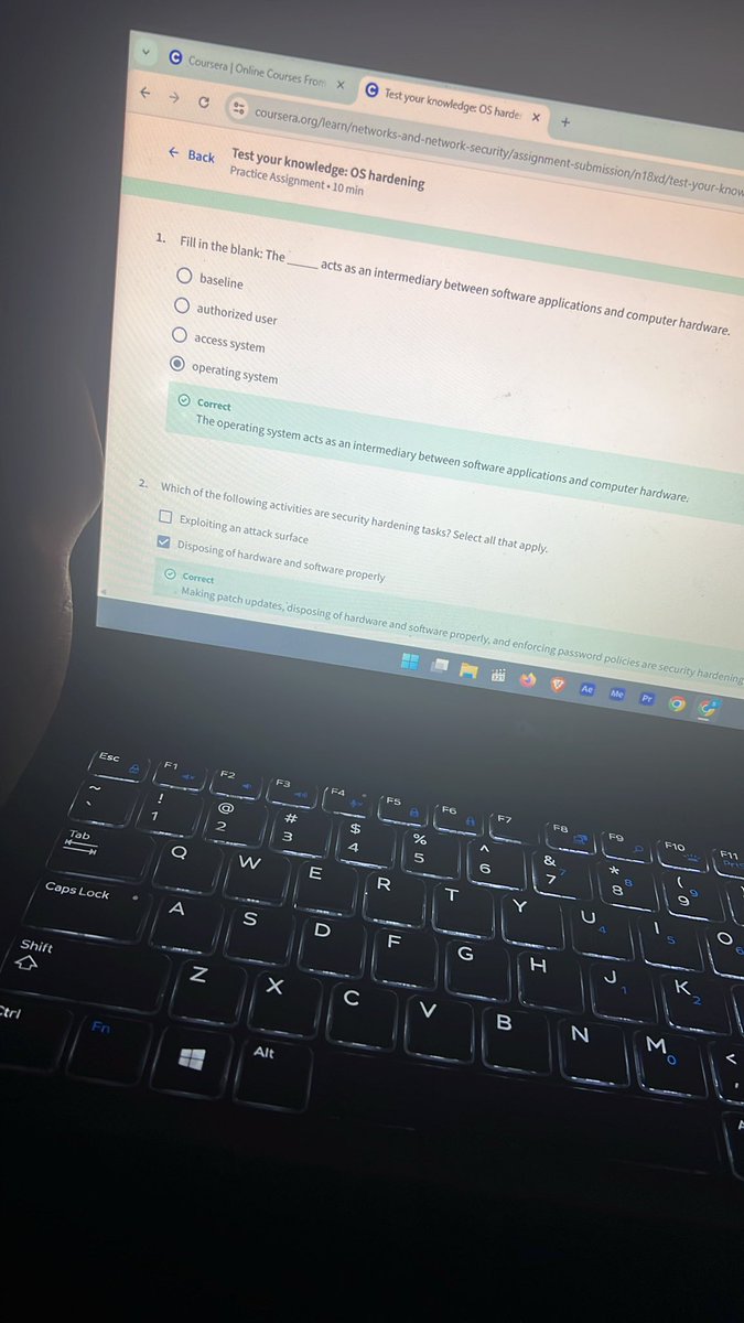 00Santif's tweet image. Day 9: Revisiting my previous Coursera course. Today, I strengthened my knowledge on how OS &amp;amp; network hardening work together — from applying security configurations to using firewalls, IDS/IPS, and SIEM tools to monitor threats.

#CyberSecurity #networking @OnijeC @segoslavia