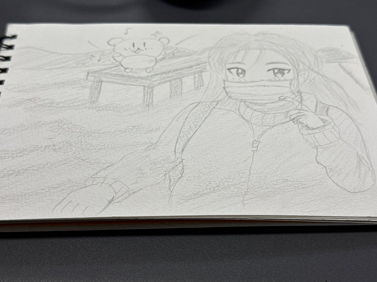 鉛筆画 女の子描いてみました(๑╹ω╹๑ ) 因みに背景モデルは八景島シー