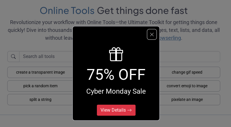 pkrumins's tweet photo. Cyber Monday is here! Save massive with 75% OFF all Online Tools subscriptions today only. Get every tool, instant downloads, and all premium features. See plans: https://t.co/bRMGIyvmmQ.

#CyberMonday #CyberMondayDeals #Sale #BigSavings #OnlineTools #TechDeals #Discount #75Off https://t.co/jl8FQp6R8L