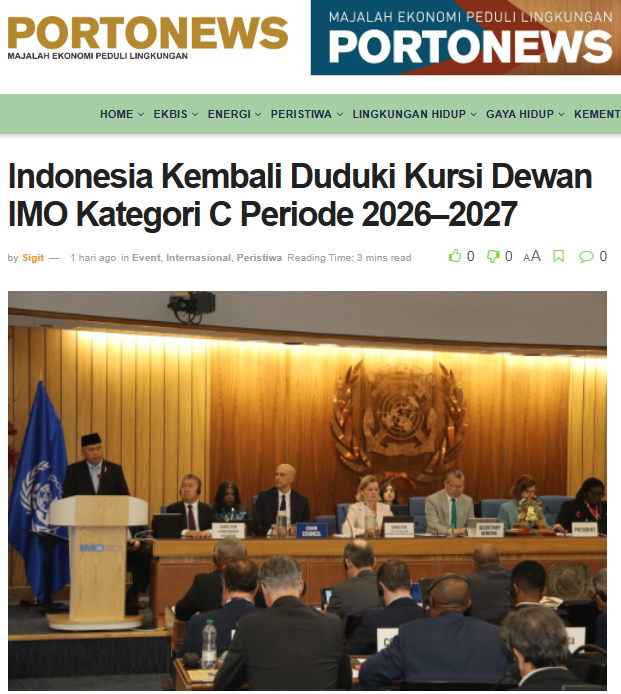 portonewsonline's tweet photo. Indonesia kembali mengukuhkan posisinya di kancah maritim internasional setelah resmi terpilih sebagai anggota Dewan International Maritime Organization (IMO) Kategori C untuk periode 2026–2027.https://t.co/IiyUTRt7gy #IMO #maritime #kemenhub #hubla https://t.co/Sv4quDGNpa