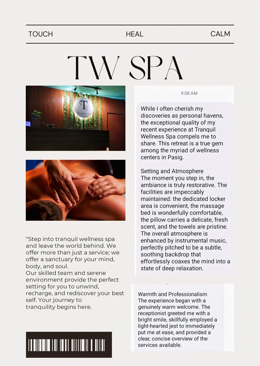 tranquil_s36130's tweet image. &quot;Just found a true gem in Pasig! / TWSpa (Tranquil Wellness) offers exceptional quality.The warmth &amp;amp; professionalism of the team combined with their impeccable facilities make this a must-visit retreat. Highly recommend!
#TWSB #Pasig #SpaDay&quot;