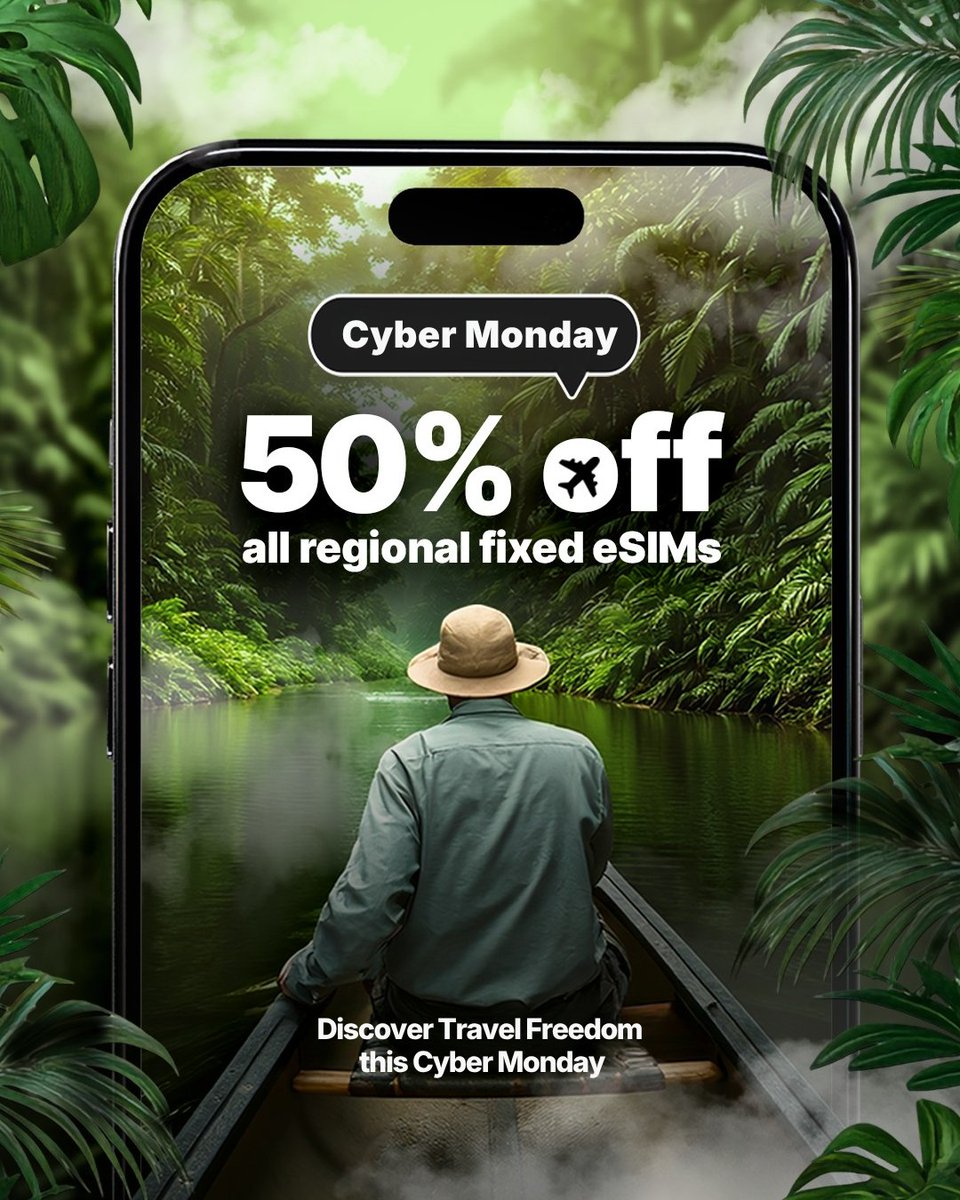 Get 50% off eSIMs this Cyber Monday!
KnowRoaming.com/black-friday

50% off Fixed Regional eSIMs for:
🪭 Asia
🦁 Africa
⛲️ Europe
🌊 Oceania
🌴 Caribbean
🏞️ Latin America
🗽 North America
🕌 Middle East &amp; North Africa

#CyberMonday2025 #eSIMSale #KnowRoaming