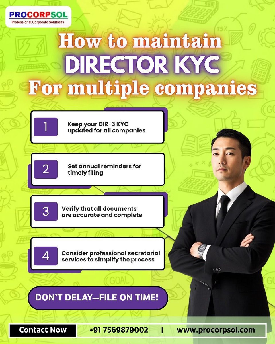 procorpsol's tweet photo. Stay compliant!
✅Update DIR-3 KYC for all companies, verify documents, set reminders, and simplify with secretarial services
Don’t delay—file on time!
🏢PROCORPSOL
📞+91 7569879002
🌐Visit: https://t.co/kdqMM8FpQJ
#DirectorKYC #DIR3KYC #CompanyCompliance #ROCfiling #MCAupdate https://t.co/4Cf2GwIRca