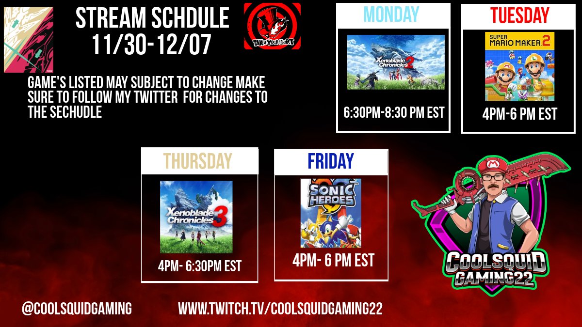 Hey guys heres the Streaming Schedule for this Week!!