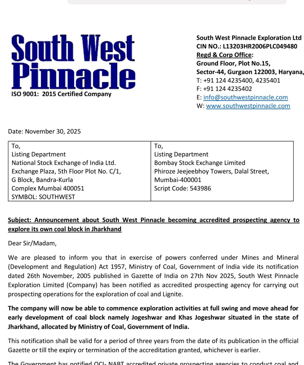 rajuidesai's tweet image. South West Pinnacle Exploration ltd- today&apos;s annoucement.. 👇