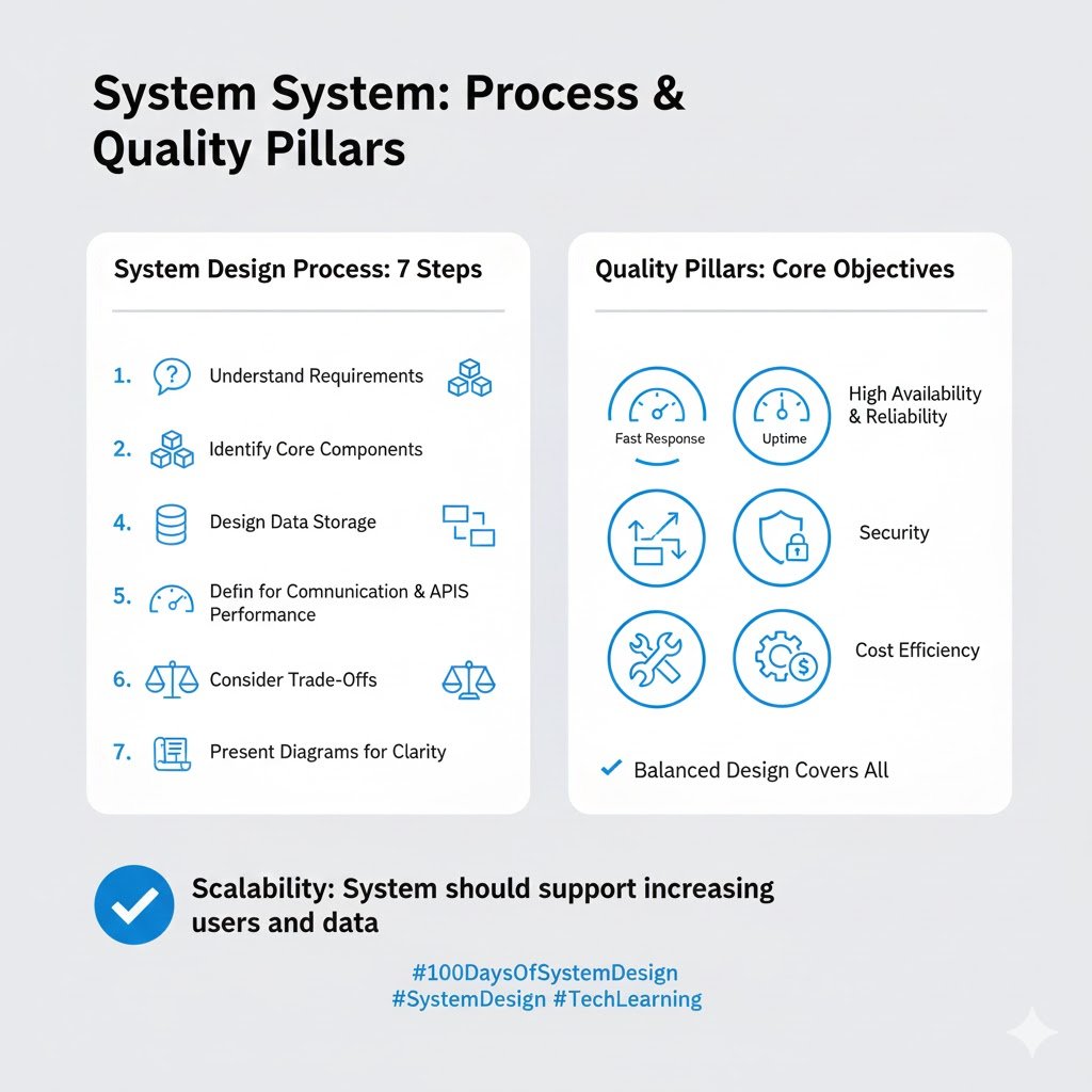 techbysandeep's tweet image. 🚨 Day 1 of #100DaysOfSystemDesign - What is System Design?

1️⃣ What is System Design?
→ Planning how a software system should work before coding
→ Defines architecture, data flow, components and communication
→ Blueprint for building scalable, robust applications

2️⃣ Why…