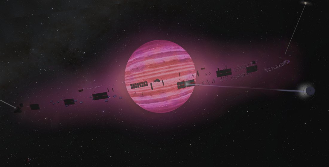 mikusingularity's tweet image. (Orion&apos;s Arm) In 2610 (641 AT), a Beamrider station was built at the brown dwarf Epsilon Indi Ba (Praxis).

A network of boostbeam stations for magnetic sail ships would be built at brown &amp;amp; red dwarves, many of them run by the Deeper Covenant, known for their cooperative culture.