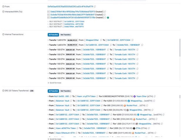 realTrackIntel's tweet image. 🚨 BREAKING: Yearn Finance @yearnfi has been exploited for a total loss of ~$9.2M.

The attack involved the hacker’s smart contract to mint $yETH tokens infinitely, draining the pool in a single transaction. 

~1K $ETH (worth ~$3M) was instantly sent to #TornadoCash and the…